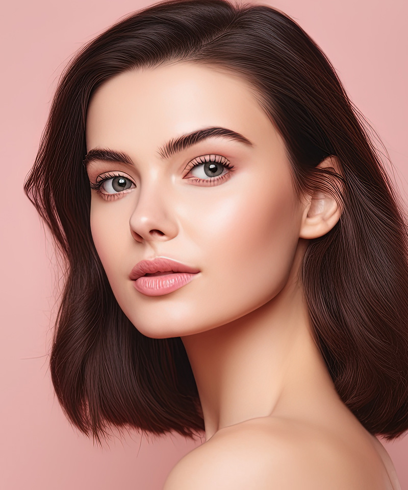 beautiful young woman with clean fresh skin on pink background